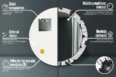 Runder Spiegel mit bedrucktem Rahmen Linear blumen zusammensetzung