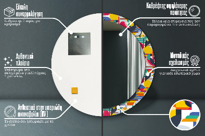 Runder Spiegel mit dekorativem Rahmen Geometrisch tropisch vögel