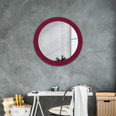 Runder Spiegel mit bedrucktem Rahmen Rot kariert