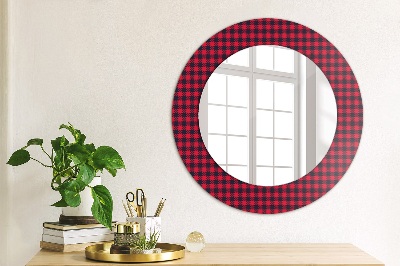 Runder Spiegel mit bedrucktem Rahmen Rot kariert