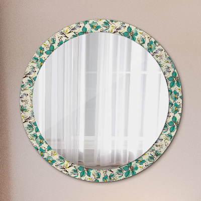 Runder Spiegel mit dekorativem Rahmen Blumen und vögel