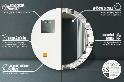 Runder Spiegel mit dekorativem Rahmen Zeitung muster
