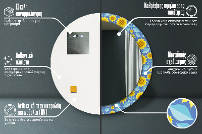 Runder Spiegel mit dekorativem Rahmen Geometrisch sonnenblumen