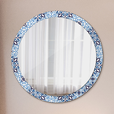 Runder Spiegel mit bedrucktem Rahmen Blau arabisch muster