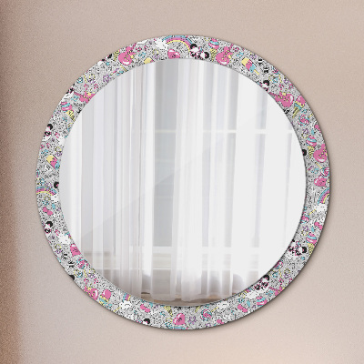Runder Spiegel mit bedrucktem Rahmen Panda einhorn