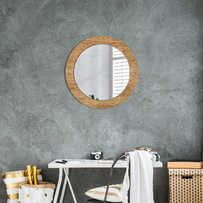 Runder Spiegel mit bedrucktem Rahmen Holz textur