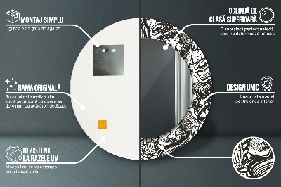 Runder Spiegel mit bedrucktem Rahmen Abstrakt flüssig