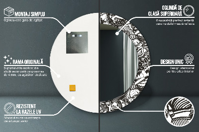 Runder Spiegel mit bedrucktem Rahmen Abstrakt flüssig