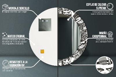 Runder Spiegel mit bedrucktem Rahmen Abstrakt flüssig