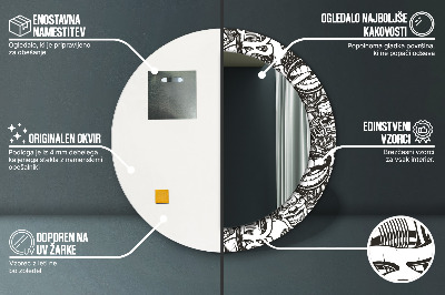 Runder Spiegel mit bedrucktem Rahmen Abstrakt flüssig