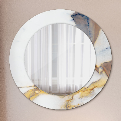 Runder Spiegel mit bedrucktem Rahmen Weiß marmor