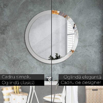 Runder Spiegel mit bedrucktem Rahmen Weiß marmor