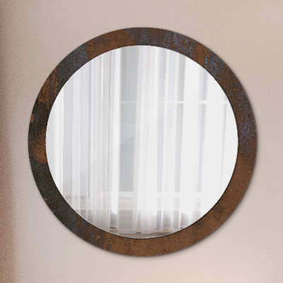 Runder Spiegel mit bedrucktem Rahmen Metallisch rustikal