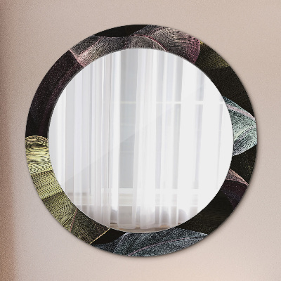 Runder Spiegel mit bedrucktem Rahmen Dunkel tropisch blätter