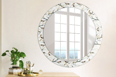 Runder Spiegel mit bedrucktem Rahmen Spatzen vögel äste