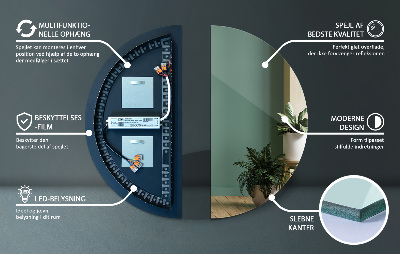 Halbrunder spiegel mit LED-Hintergrundbeleuchtung