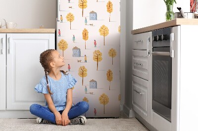 Kühlschrank matte Häuser unter den bäumen