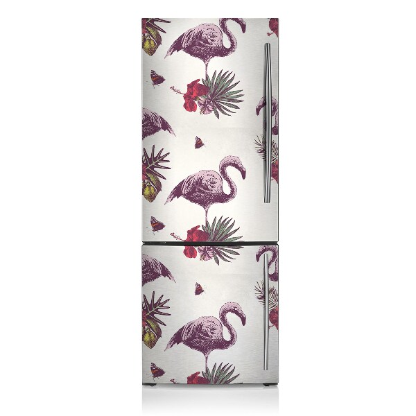 Kühlschrank aufkleber Flamingos und hibiskus