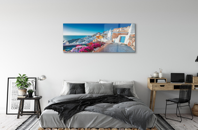 Acrylglasbilder Gebäude griechenland blumenmeer