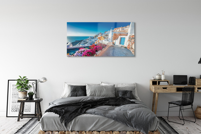 Acrylglasbilder Gebäude griechenland blumenmeer