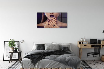 Acrylglasbilder Weibliche hände lila lippen