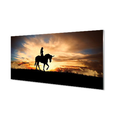 Acrylglasbilder Frau auf einhorn sonnenuntergang sonne