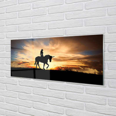 Acrylglasbilder Frau auf einhorn sonnenuntergang sonne