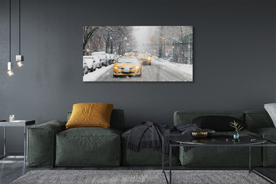 Acrylglasbilder Town car schnee winter