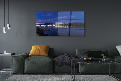 Acrylglasbilder Warschau stadion fluss brücke nacht