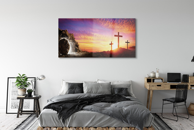 Acrylglasbilder Kreuz höhle sonnenuntergang