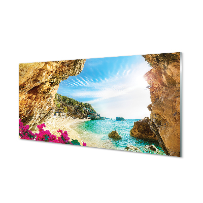 Acrylglasbilder Griechenland küste klippen blumen