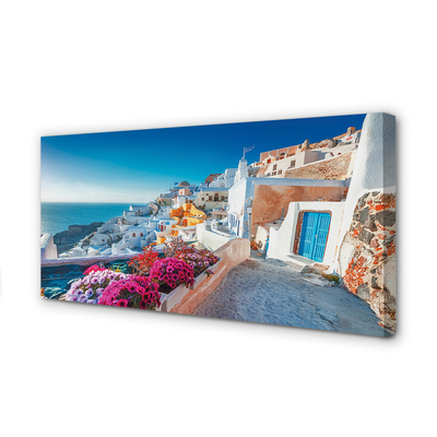 Leinwandbilder Gebäude Griechenland Blumenmeer