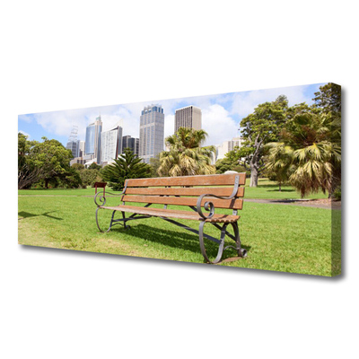 Canvas Kunstdruck Park Hochhäuser Bank Natur