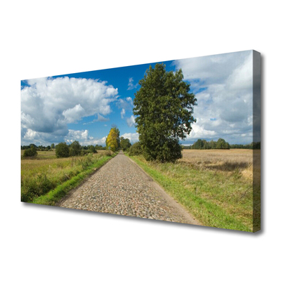 Canvas Kunstdruck Landstraße Kopfpflaster Landschaft