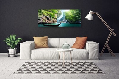 Canvas Kunstdruck Gebirge Wasser Boot Natur