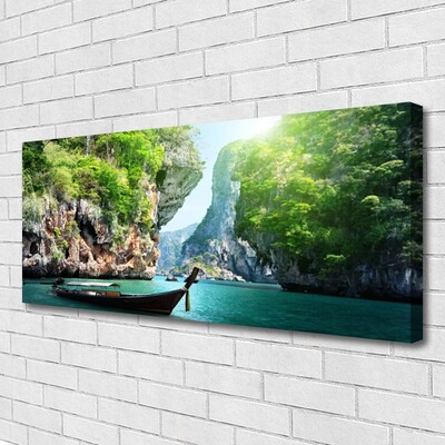 Canvas Kunstdruck Gebirge Wasser Boot Natur