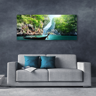 Canvas Kunstdruck Gebirge Wasser Boot Natur