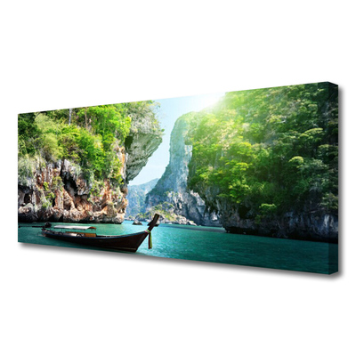 Canvas Kunstdruck Gebirge Wasser Boot Natur