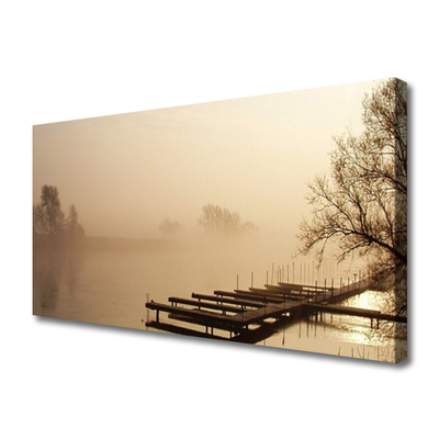 Canvas Kunstdruck Brücke Wasser Nebel Landschaft