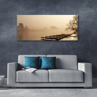 Canvas Kunstdruck Brücke Wasser Nebel Landschaft