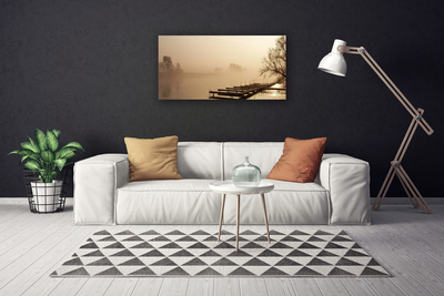 Canvas Kunstdruck Brücke Wasser Nebel Landschaft