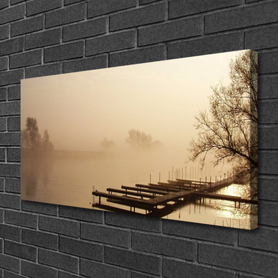 Canvas Kunstdruck Brücke Wasser Nebel Landschaft