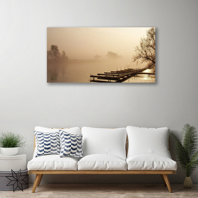 Canvas Kunstdruck Brücke Wasser Nebel Landschaft