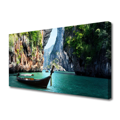 Canvas Kunstdruck Boot See Felsen Landschaft