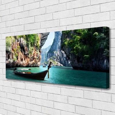 Canvas Kunstdruck Boot See Felsen Landschaft