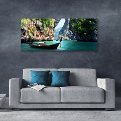 Canvas Kunstdruck Boot See Felsen Landschaft