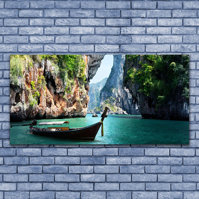 Canvas Kunstdruck Boot See Felsen Landschaft