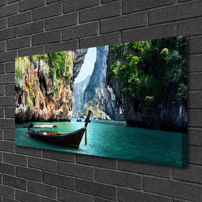 Canvas Kunstdruck Boot See Felsen Landschaft