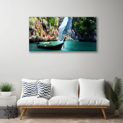 Canvas Kunstdruck Boot See Felsen Landschaft