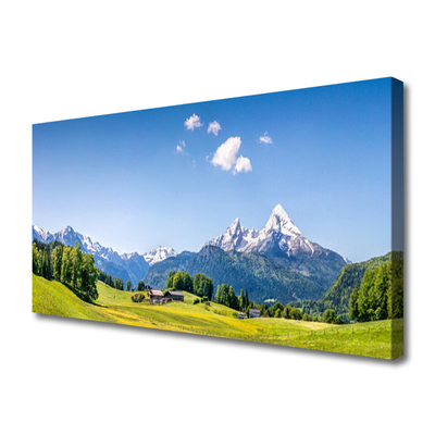 Canvas Kunstdruck Felder Bäume Gebirge Landschaft